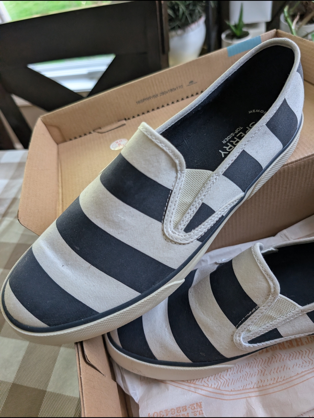 Sperry Navy and White Striped Slip-On Sneakers Size 10M